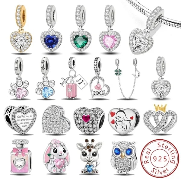 Dijes de Plata de Ley 925 con Circonita, Dijes de Corazón Rojo con Patas de Perro, Cuentas para Pulseras y Brazaletes Originales, Joyería Fina para Mujer