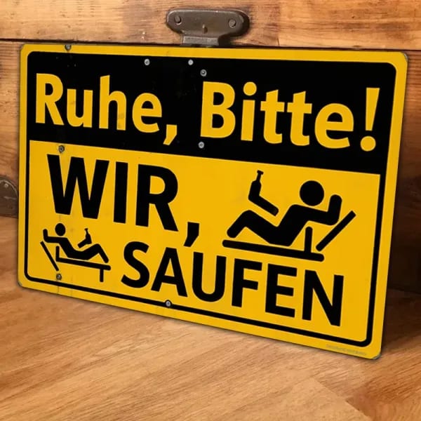 Decoración de la habitación, letrero de cerveza alemana humorístico, aluminio "Ruhe, Bitte! WIR, SAUFEN" Arte de pared, placa de metal vintage para bar, pub, hombre Ca