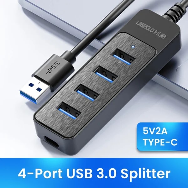 Hub USB 3,0 2,0 de 4 puertos, divisor USB múltiple, adaptador de corriente tipo C, expansor múltiple de alta velocidad para accesorios de ordenador portátil