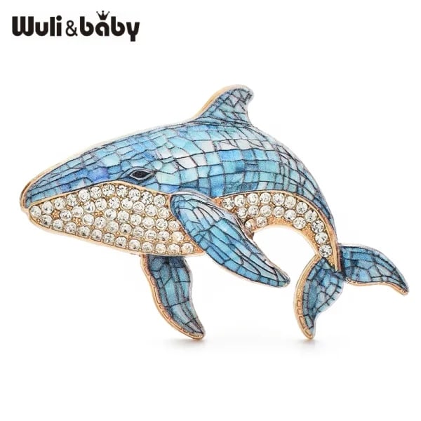 Broches de ballena con diamantes de imitación Wuli & baby, encantador broche de Animal de pez marino de 4 colores para ropa de mujer, alfileres para mochila, regalos