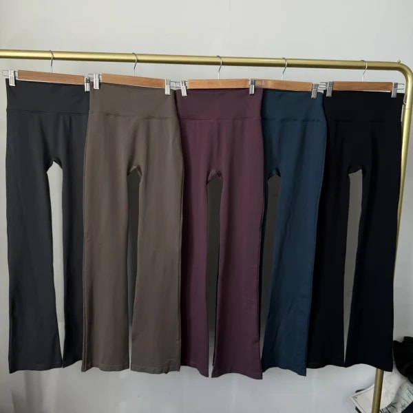 Compresión de cintura alta sin líneas incorrectas, Micro acampanado, ropa para Yoga al aire libre, pantalones elásticos sin costuras para Fitness, mallas de elevación