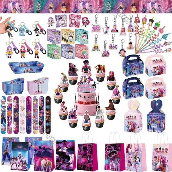 Huntrix kpop cazadores de demonios favores de fiesta de cumpleaños niños sorpresa piñata Goody bolsas rellenos globos niñas Kpop Anime Cosplay fiesta