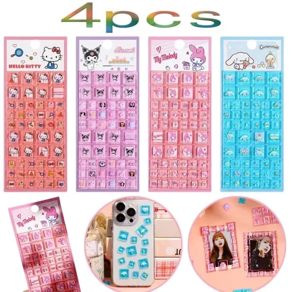 Sanrio Hello Kitty pegatinas cuadradas 3D de dibujos animados Anime teléfono portátil decoración de equipaje creativo DIY calcomanía de diamantes de imitación juguetes para niños regalo