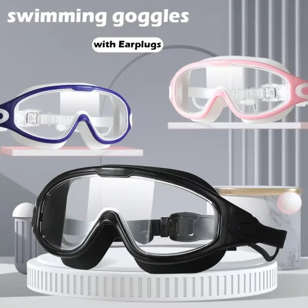 Gafas de natación para hombres y mujeres adultos, gafas de natación de montura grande galvanizadas impermeables y antivaho de alta definición