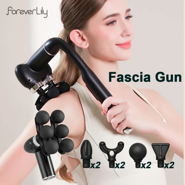 Pistola de masaje de fascia de 6 cabezales, masajeador corporal de alta frecuencia con vibración para cuello, hombros, cintura y espalda