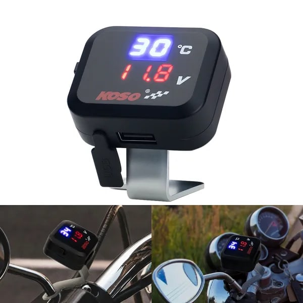 Cargador Rápido para Motocicleta con Puerto USB Multifuncional de 10-24V, con Termómetro y Voltímetro, Pantalla Digital Impermeable, Accesorios para Moto