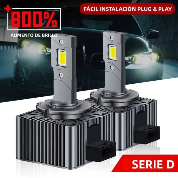 2 Piezas de Bombillas LED D1S D3S para Faros Delanteros de Automóvil, Luces Turbo D2S/R D4S/R D5S D8S, 300W, Blanco Frío, Lámpara Automática, Kit de Conversión HID Plug&Play, 12V