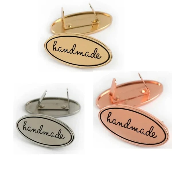 Etiquetas de Metal Hechas a Mano, 5 Piezas, Color Dorado y Plateado, Etiquetas para Prendas, Bolsos y Carteras, Etiquetas de Costura con Letras Impresas para Manualidades