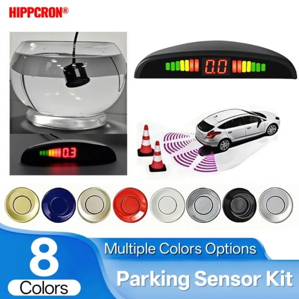 Kit de Sensores de Aparcamiento LED para Coche Hippcron, 4 Sensores de 22 mm, Radar de Marcha Atrás, Sistema de Alerta Sonora, 8 Colores