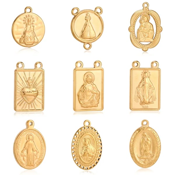 3 uds. De dijes religiosos de la Virgen de Guadalupe, colgantes de medalla católica de Nuestra Señora de acero inoxidable, collares DIY, pulsera, fabricación de joyas