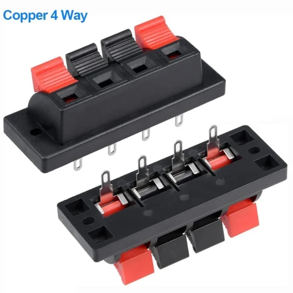 2pcs Conector de resorte de cobre de 4 posiciones bloque de terminales clip de cableado de liberación a presión conexión de audio altavoz estéreo venta al por mayor 2 unidades