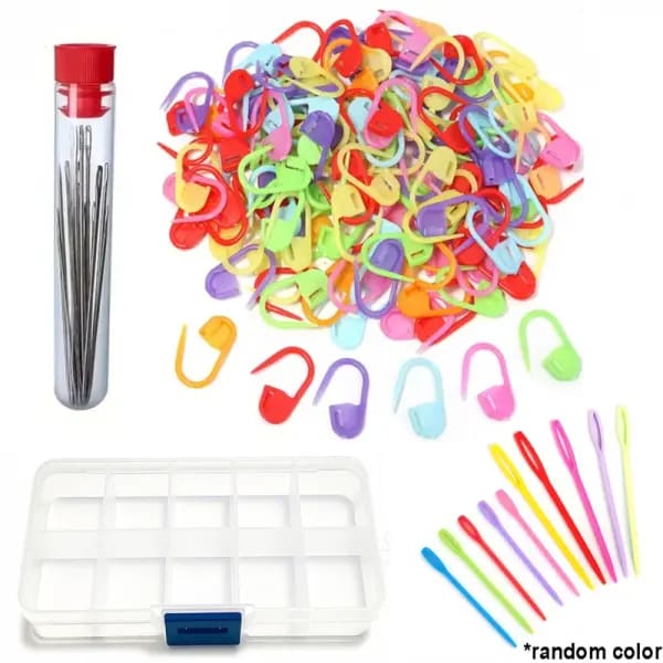 Kits de Costura y Tejido, Agujas de Ojo Grande para Hilos Gruesos, Agujas de Tejer de Plástico y Marcadores de Puntos de Ganchillo