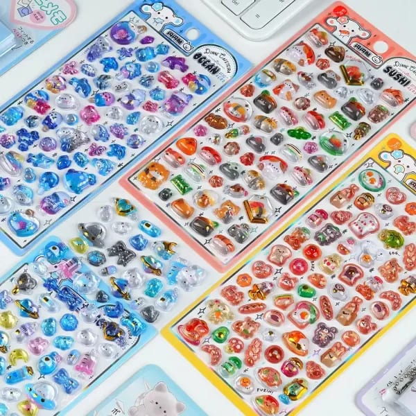 Pegatinas autoadhesivas con estampado de lámina dorada 3D, comida/Animal para intercambio de pegatinas, diario artesanal, álbum de recortes, decoración de funda de teléfono, 1 ud.