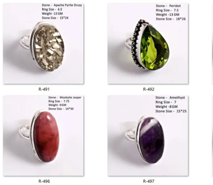 Anillo de Lapislázuli, Turquesa, Ágata, Piedra Lunar, Sodalita, Pirita, Rodonita, Rodocrosita, Cuarzo Rosa y Peridoto, Tallas superiores a 8