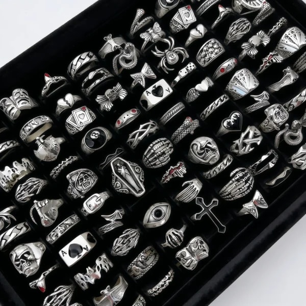10/20/30/50/100 piezas Vintage Punk calavera ojo anillos conjunto para Mujeres Hombres estilo mixto Hip Hop anillo de dedo joyería regalo de fiesta