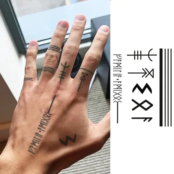 Tatuajes Temporales con Símbolos Vikingos, Totems Misteriosos, Estilo Oscuro, Líneas de Texto Geniales, Pirata, Verano, Pegatinas de Tatuaje de Doble Uso para Manos y Cuello para Hombre, Larga Duración, Resistentes al Agua, 3-7 Días