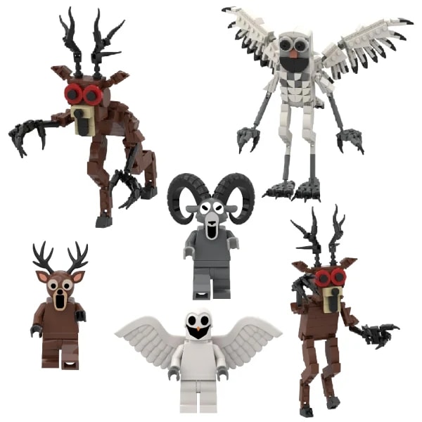 99 noches en el bosque ciervo búho cabra monstruo figura de Anime conjunto de bloques de construcción modelo ensamblado bloques de construcción juguetes para niños