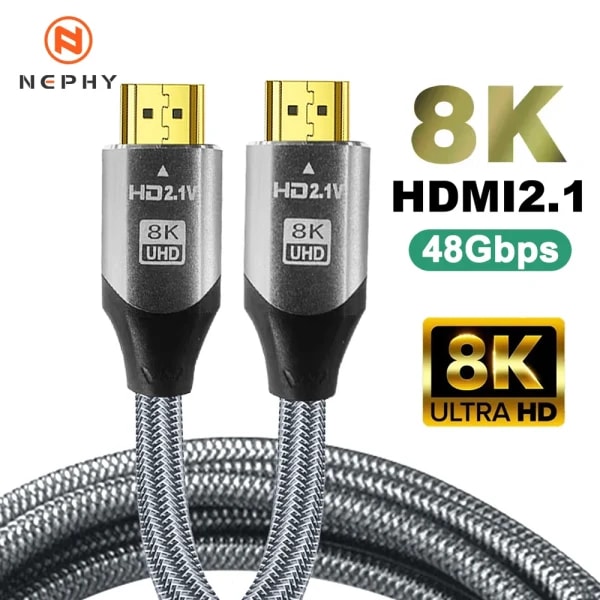 Cable HDMI UHD 8K 48Gbps Cable HDMI 2,1 de alta velocidad 4K @ 120Hz 8K @ 60Hz Cable de vídeo para proyector de ordenador portátil HDTV Cable largo 5m 8m 10m 12m