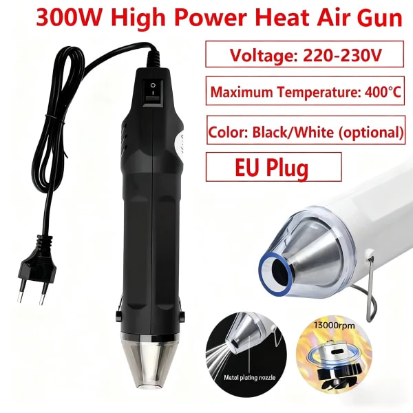 Pistola de aire de calor de alta potencia, ventilador de pistola caliente Digital eléctrico, enchufe europeo 400 ℃   Temperatura máxima 13000 rpm para herramientas de reparación de manualidades DIY