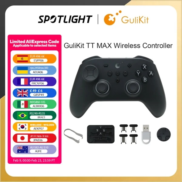 GuliKit TT MAX controlador de juego inalámbrico con tensión ajustable TMR Joysticks Anti deriva Gamepad para Switch 1/2 PC Android iOS