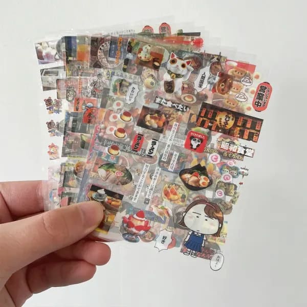 10 pegatinas vintage japonesas troqueladas, calcomanías holográficas láser de estrellas, pegatinas transparentes de PET de doble cara para álbumes de recortes DIY