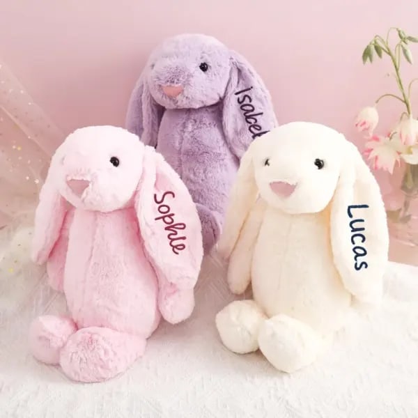 Conejo de peluche lindo personalizado, animal relleno súper suave personalizado con nombre bordado en la oreja, Ideal para cumpleaños, regalo para niños