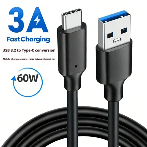 Cable USB 3.2 Tipo C a A, 10 Gbps, 60 W, Carga Rápida PD, Transferencia de Datos para Galaxy S23, S22, Note 20, Pixel, iPad Pro, SSD, Android Auto