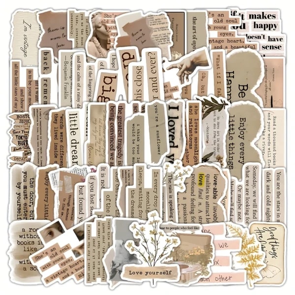 50 pegatinas con cita en inglés vintage, calcomanías autoadhesivas con refranes inspiradores, diseños nostálgicos y patrones texturizados