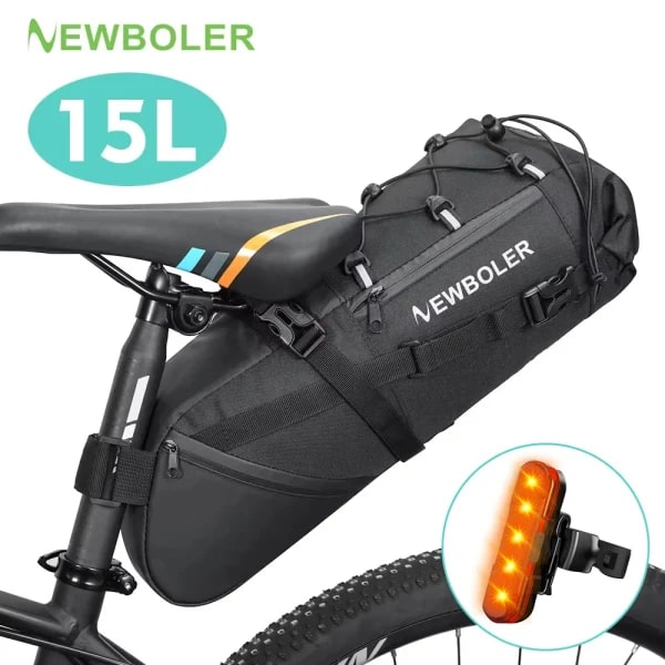 Bolsa de sillín para bicicleta NEWBOLER, impermeable, para bicicleta de montaña y carretera, 15L, gran capacidad, plegable, para la parte trasera, accesorios para el maletero