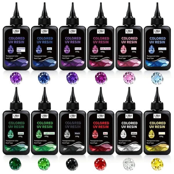 Resina UV, Resina UV Transparente de 12 Colores, Resina UV de Baja Contracción sin Olor, Colores Vibrantes, Kit de Resina UV para Manualidades