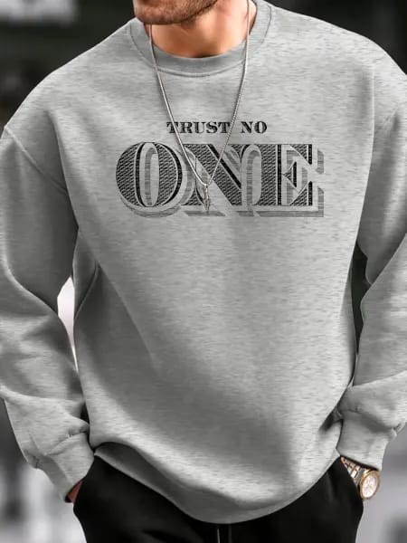 Sudadera holgada informal a la moda de otoño e invierno para hombre, jersey con estampado TRUST NO ONE, sudadera cálida de manga larga con cuello redondo