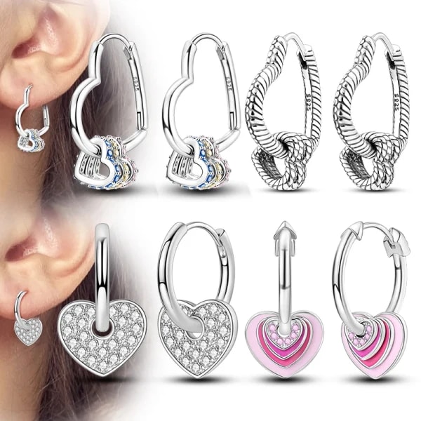 Pendientes de Plata de Ley 925, Pendientes Brillantes en Forma de Corazón, Pendientes de Aro Colgantes para Mujer, Joyería Fina, Regalos para Bodas y Fiestas