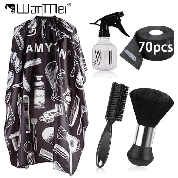 Capa de Peluquería Profesional con Papel para el Cuello, Plumero para Cabello Suelto, Botella de Spray para Corte de Cabello, Herramientas de Estilismo para Salón, 3-5 Piezas