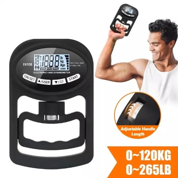 Medidor de fuerza de agarre de 265 libras/120Kg para hombres y mujeres, dinamómetro de mano Digital, entrenamiento, pantalla LCD USB