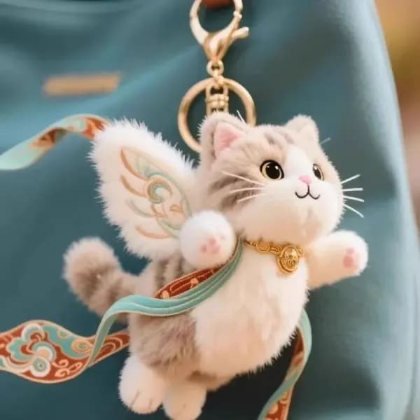 Mini colgante de gato volador suave, llavero de ciervo de nueve colores de estilo chino de dibujos animados, bonito llavero de muñeco de peluche de poliéster para niños