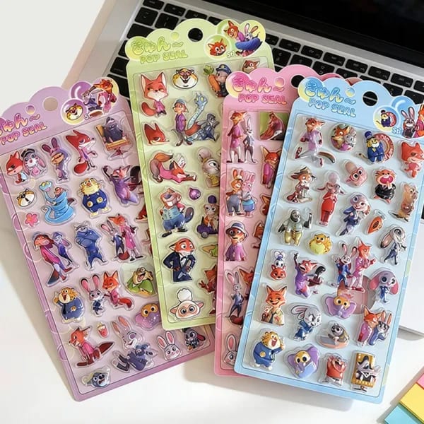 Pegatinas 3D en Relieve de Anime Zootopia, Pegatinas Kawaii de Judy y Nick, Pegatinas para Álbumes de Recortes, Decoración de Diarios, Papelería