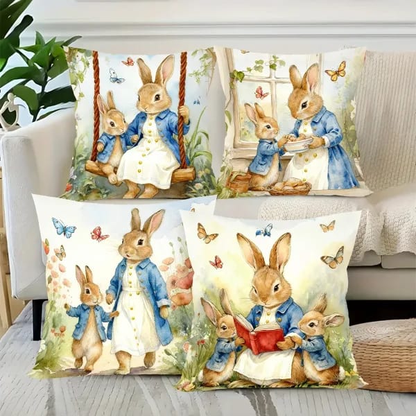 4 Uds. Funda de almohada con diseño de huevos de conejito de Pascua, adornos navideños de primavera para dormitorio, decoración para sala de estar, decoración de Pascua feliz 2026