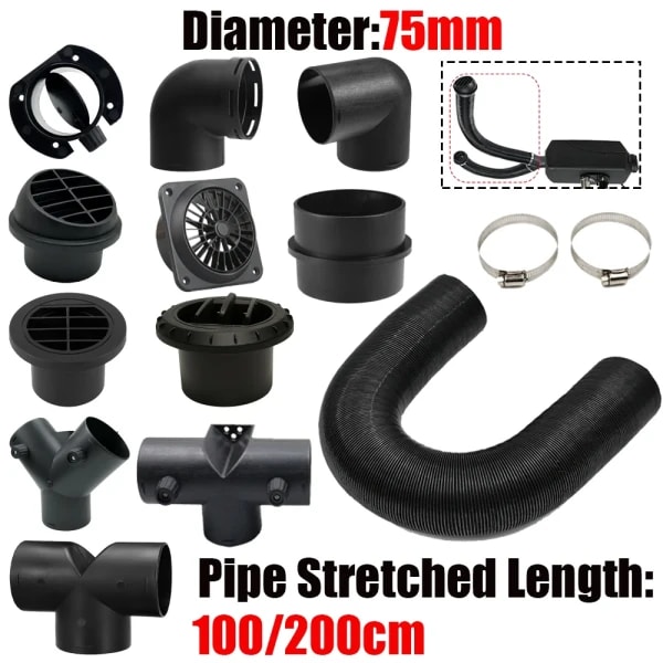 Tubo de Conducto de Aire para Calefactor Diésel de 75 mm de Diámetro y 1/2 M de Longitud, Manguera de Salida de Escape, Conector para Webasto Eberspaecher