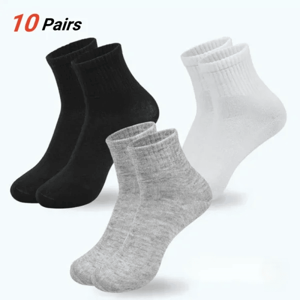 10 pares de calcetines de media pantorrilla de color sólido para hombre, calcetines transpirables y cómodos para deportes, informales, para el trabajo, blanco, negro, para todas las estaciones, EU 37-44, US 6-12