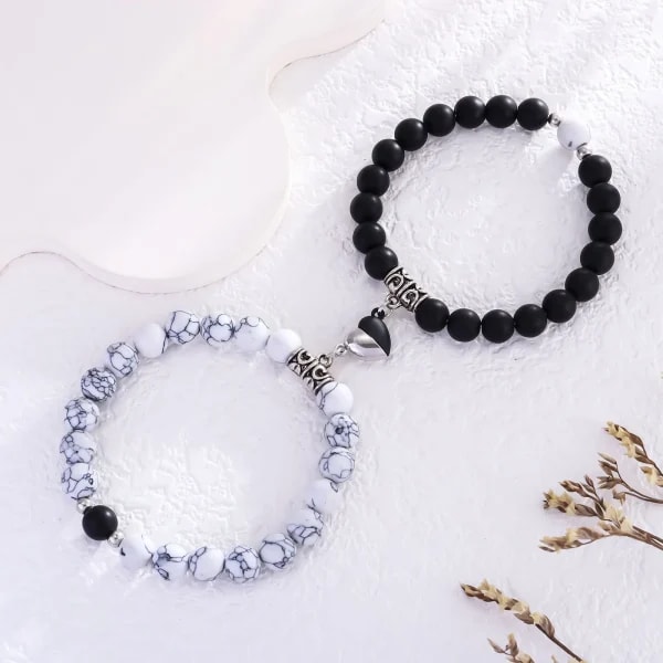 2 unids/set de pulseras de pareja de atracción con imán de corazón con cuentas de piedra Natural para mujeres y hombres, pulsera de relación de amor Simple, joyería