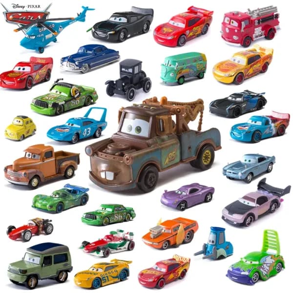 Disney-coches Pixar de juguete para niños, coches de juguete de aleación de Metal, Rayo McQueen, Mater, Jackson Storm, el rey Mater, 1:55