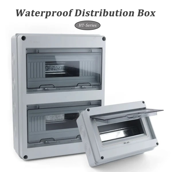 Caja de distribución impermeable IP65 HT-5/8/12/15/18/24 vías Material plástico ABS ventana Visual transparente uso en exteriores montado en la pared