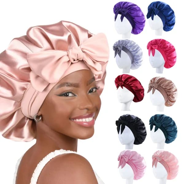 Gorro de seda para dormir para mujer, gorro de satén para el pelo, gorro para dormir de noche, bufanda envolvente para cabello rizado con banda para corbata para rizado Ha