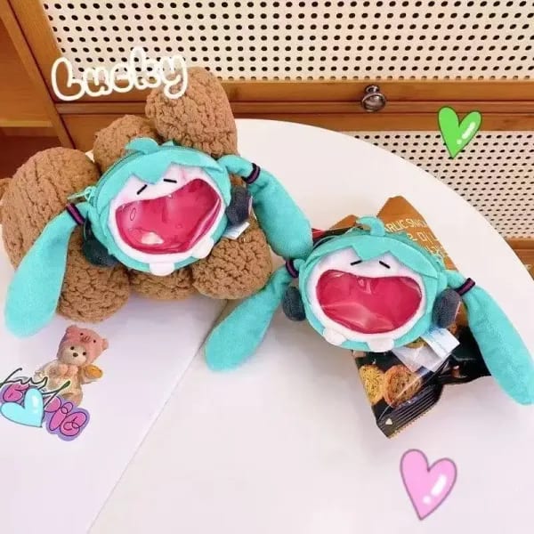 Monedero de Hatsune Miku, Bolso de Hombro para Mujer, Bolso de Peluche con Diseño de Dibujos Animados Kawaii de 14 cm, Bolso para Auriculares, Bolso Cruzado, Llavero, Regalo para Niña