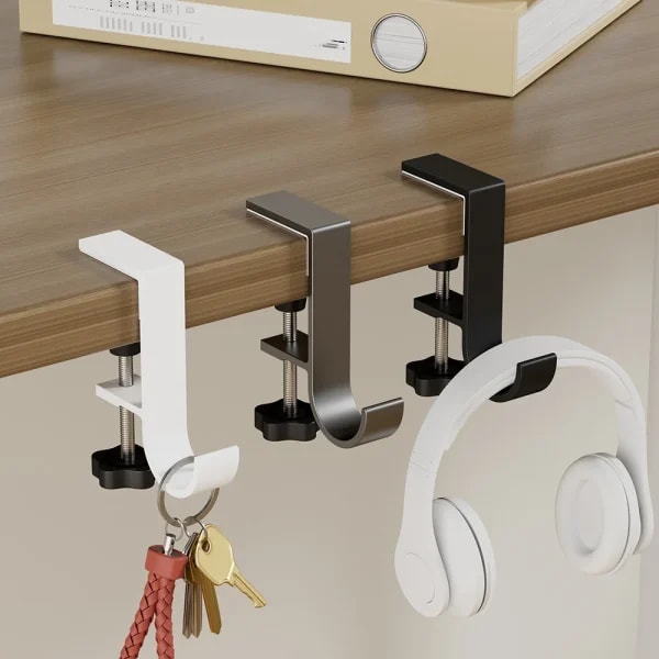 Gancho de borde de escritorio ajustable, colgador de escritorio para auriculares para juegos, almacenamiento de mochila, soporte de gancho colgante, gancho Universal para el hogar sin perforaciones, 1/2 ud.