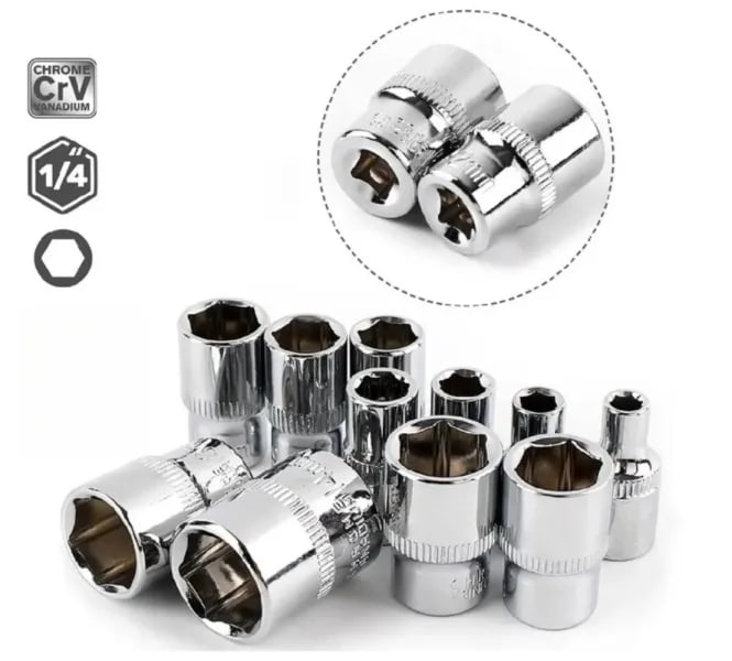 Juego de Llaves de Trinquete de 1/4 de Pulgada, 4, 4.5, 5, 5.5, 6, 6.5, 7, 8, 9, 10, 11, 12, 13, 14 mm, Doble Extremo, Herramientas Manuales