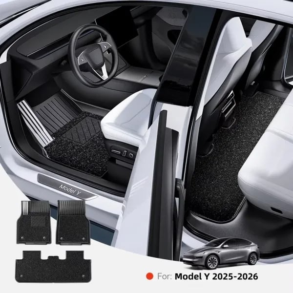 Alfombrillas de coche YZ para Tesla Model Y Juniper 2025-2026 de TPE con pedales metálicos, juego de alfombrillas para maletero, impermeables y antideslizantes para las cuatro estaciones