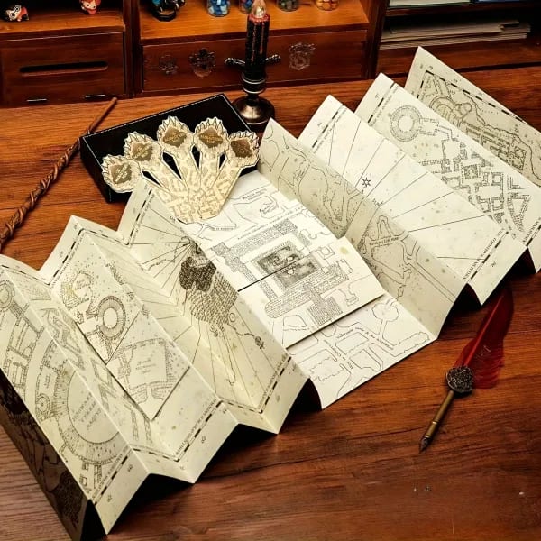 Mapa de Harry Potter Marauder, un mapa escolar mágico, accesorios de cosplay adecuados, cazadores de tesoros mágicos, regalos navideños y temática mágica