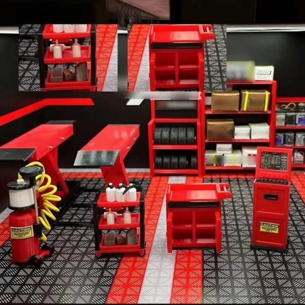 Tienda de reparación de modelos de coche 1:18, Diorama, juego de piezas de modificación de 9 piezas para coleccionistas y aficionados, exhibición de escena en miniatura, herramientas de bricolaje