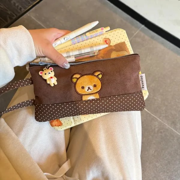Buuuloo-estuche para lápices Rilakkuma bordado Original, gran capacidad, estilo Kawaii con lunares, para chicas adolescentes, estudiantes de secundaria